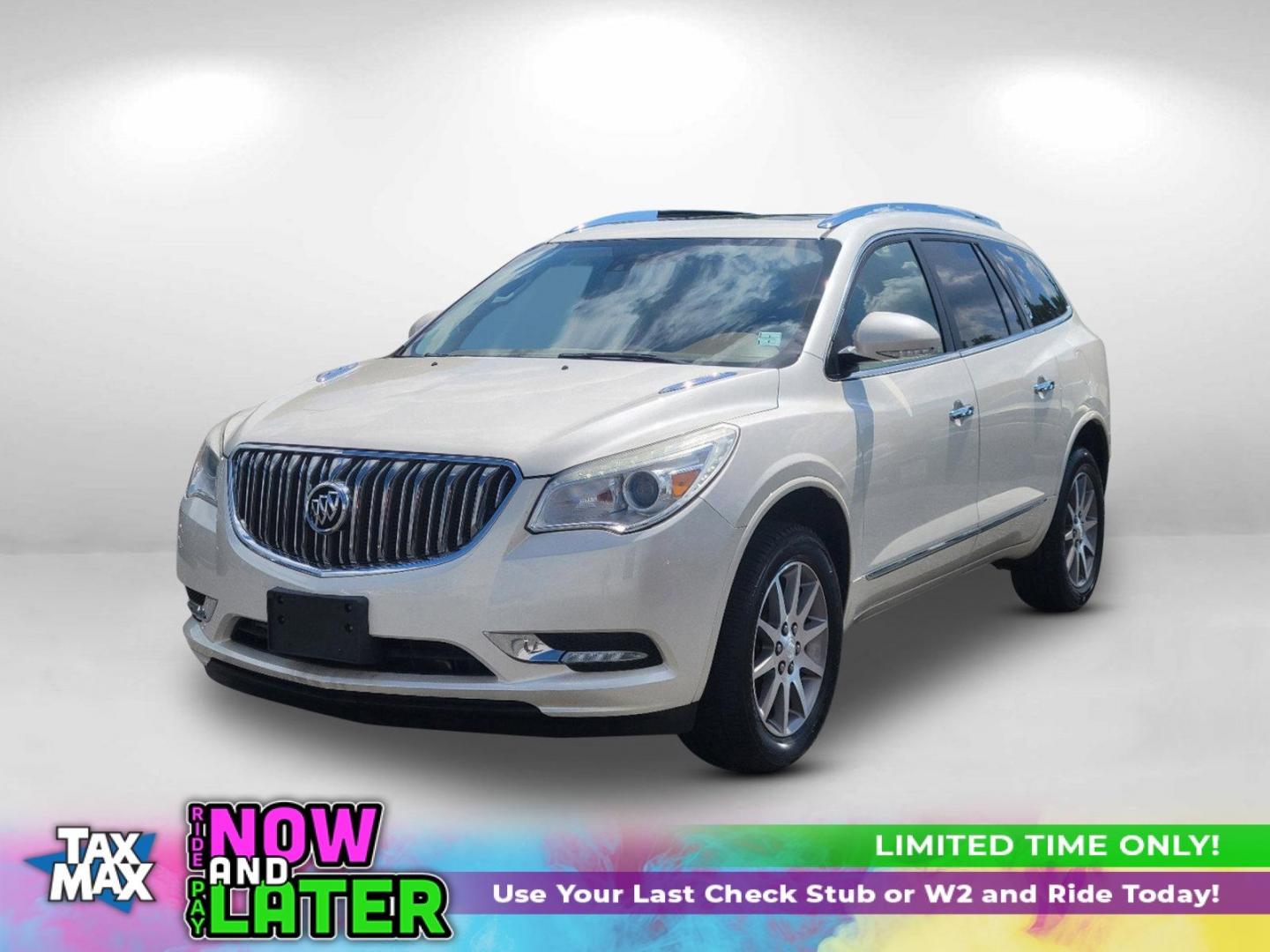 2015 White Diamond Tricoat /Choccachino Buick Enclave Leather (5GAKRBKD7FJ) with an Gas V6 3.6L/217 engine, 6-Speed Automatic transmission, located at 1430 Gateway Drive, Opelika, AL, 36801, (334) 239-0944, 32.637871, -85.409790 - 2015 Buick Enclave Leather - Photo#0